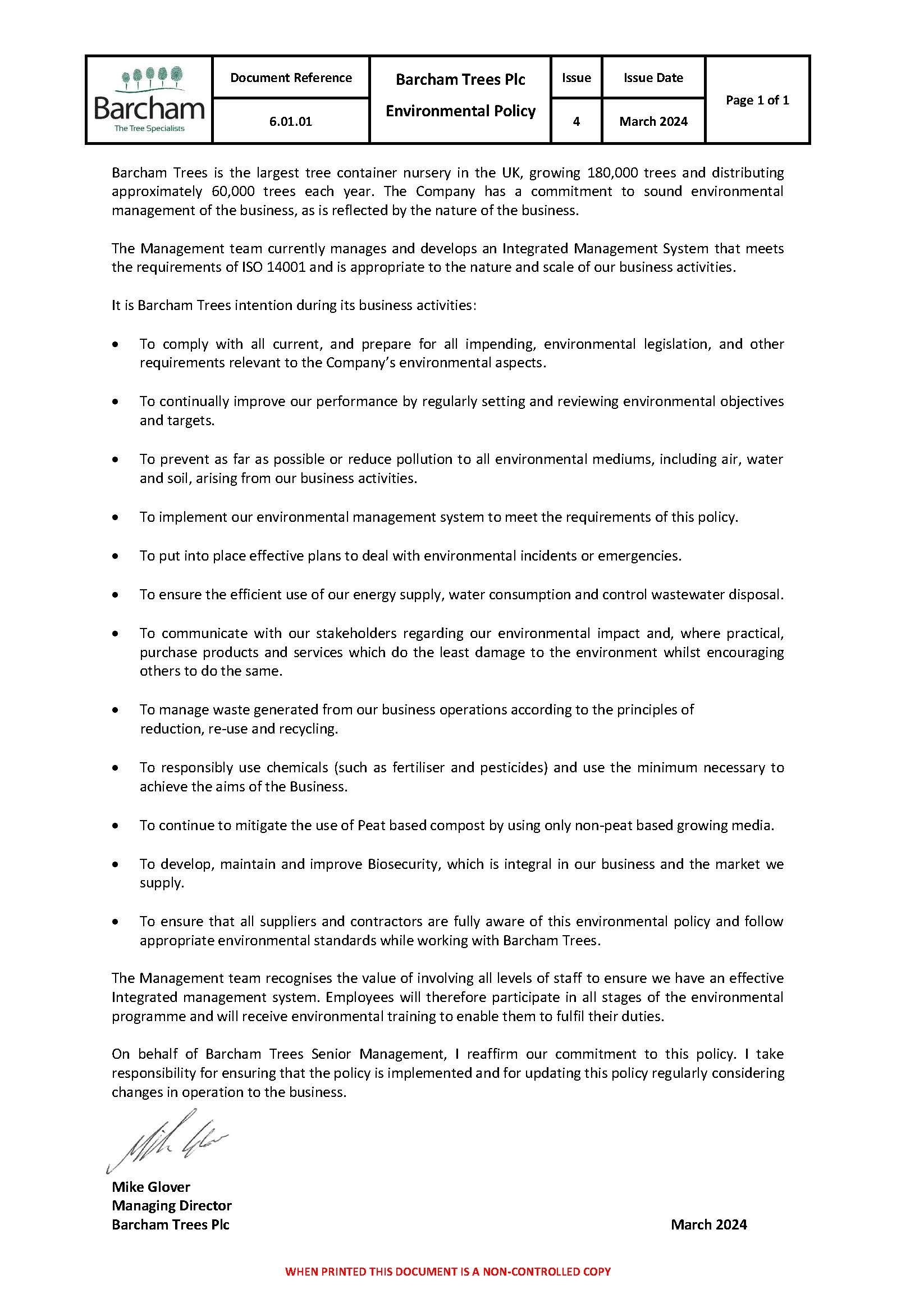 The Barcham Trees Environmental Policy in image form