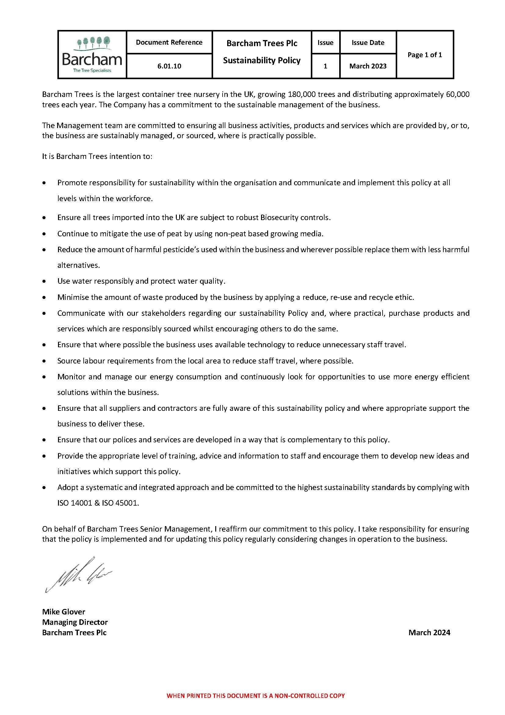 Sustainability Policy Statement - full document available for download