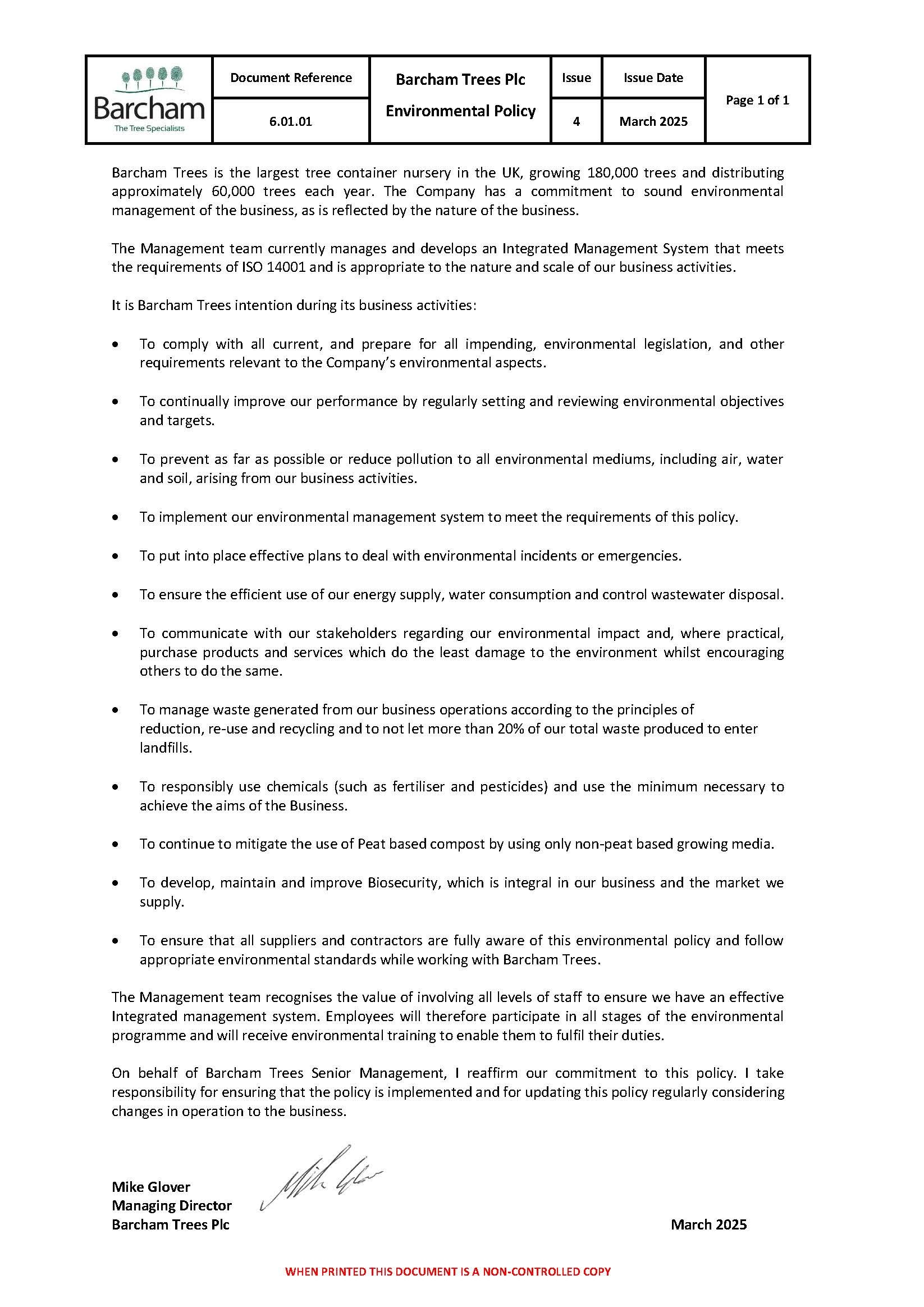 The Barcham Trees Environmental Policy in image form
