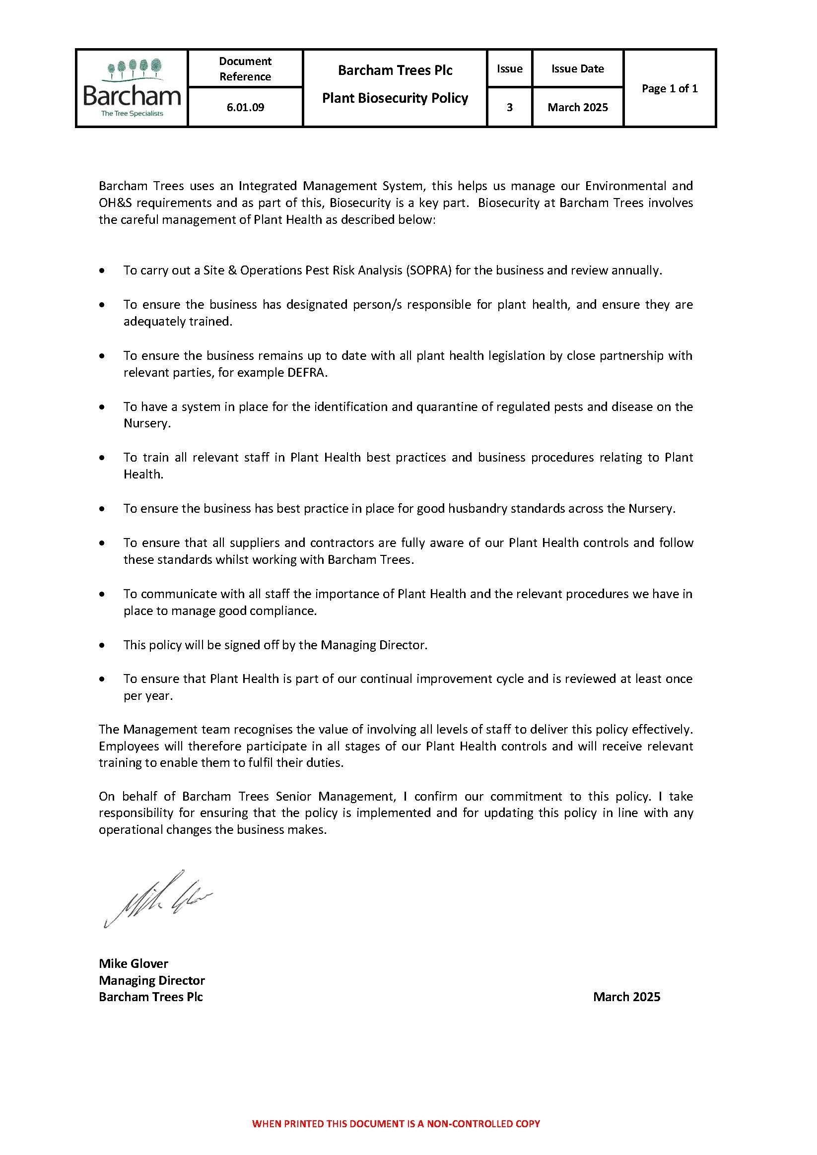 Plant Bio Security Policy for Barcham Trees - available for download as a pdf