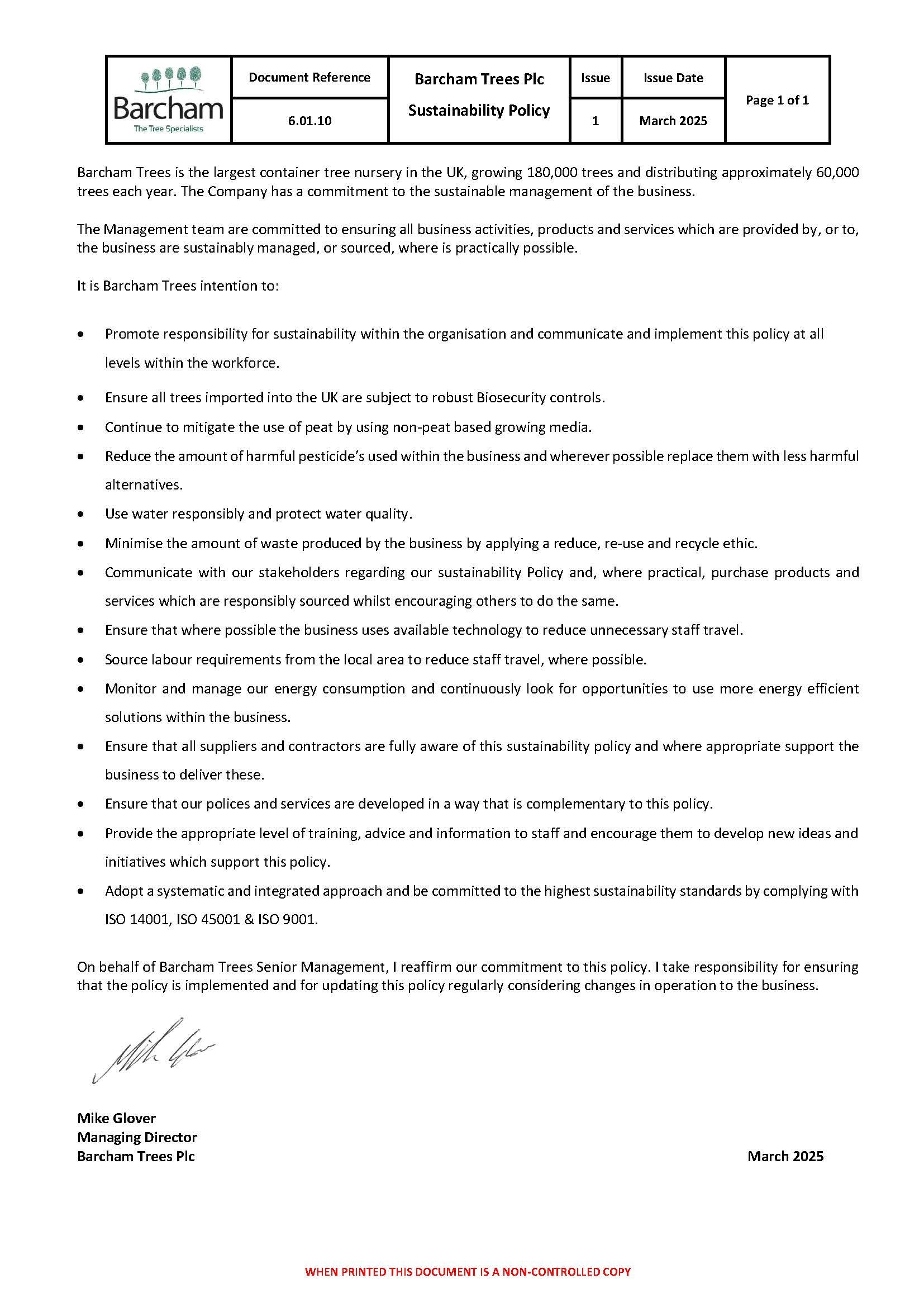 Sustainability Policy Statement - full document available for download